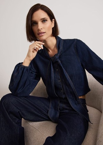 Phase Eight Penelope Denim Tie Shirts Blue Canada | XVQWHE-521